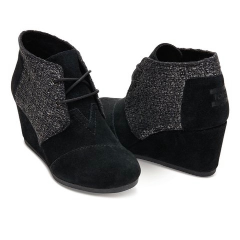 Toms Kala Desert Wedge Bootie Black Boucle